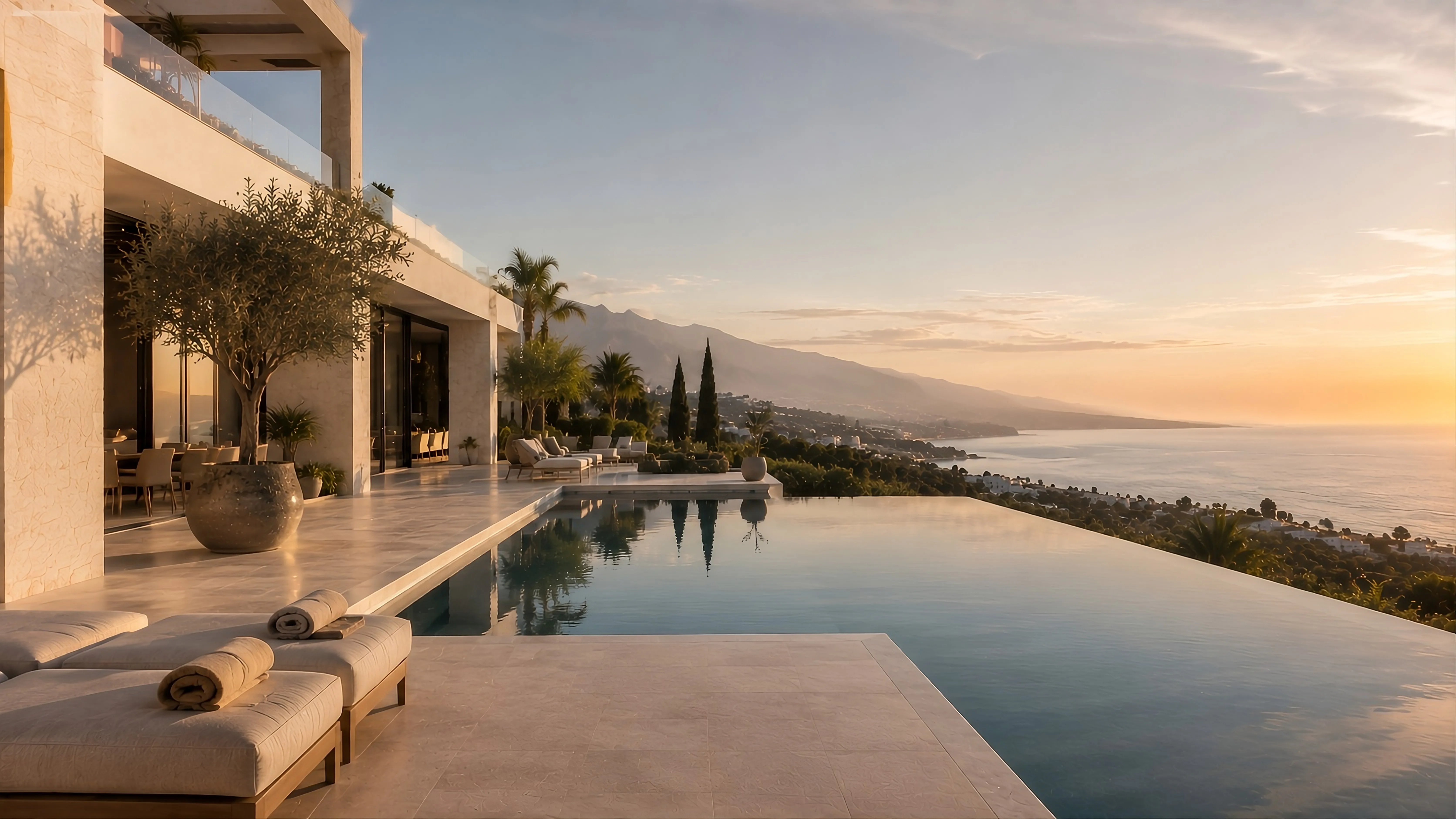 Luxury Marbella villa at night with infinity pool